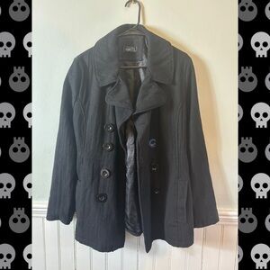 Rue 21 Black Peacoat Jacket – Double Breasted Button – Classic Winter Outerwear